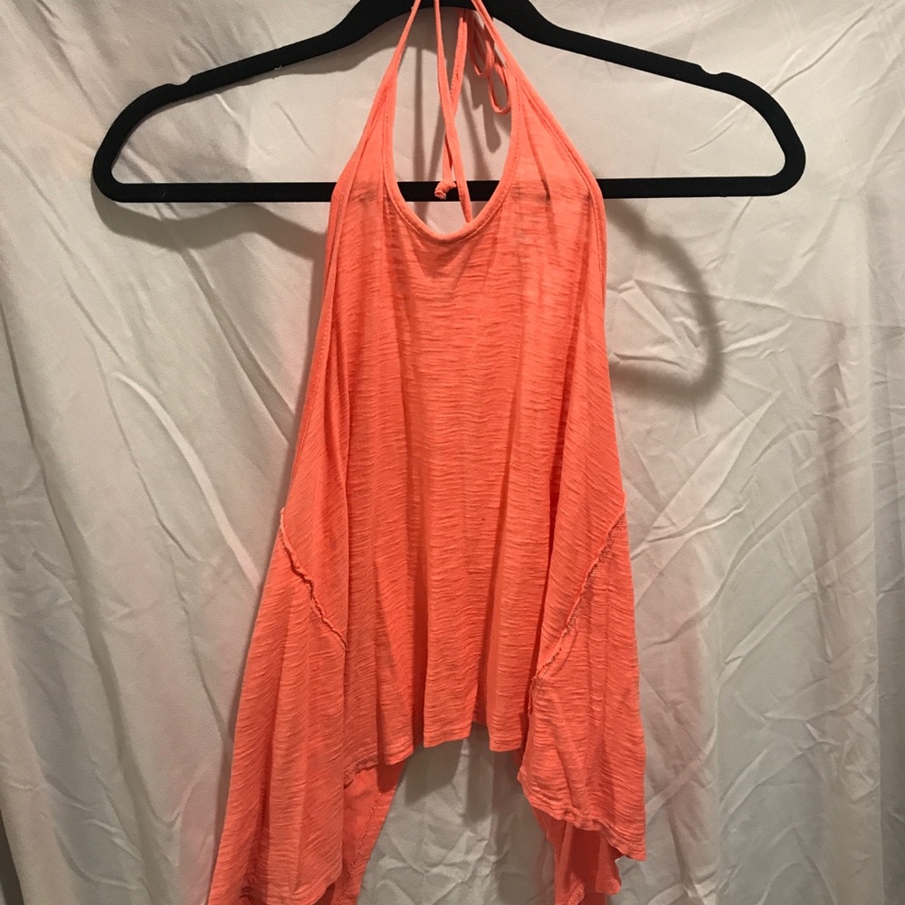 Coral open back halter top